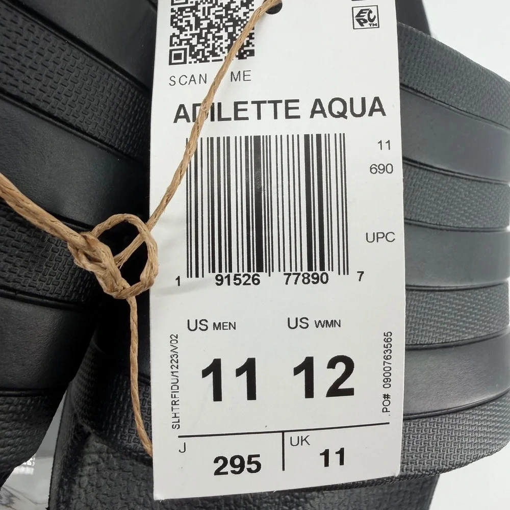 Adidas Adilette Aqua Slides‎ Mens 11 Womens 12 Black F35550 Sandals New